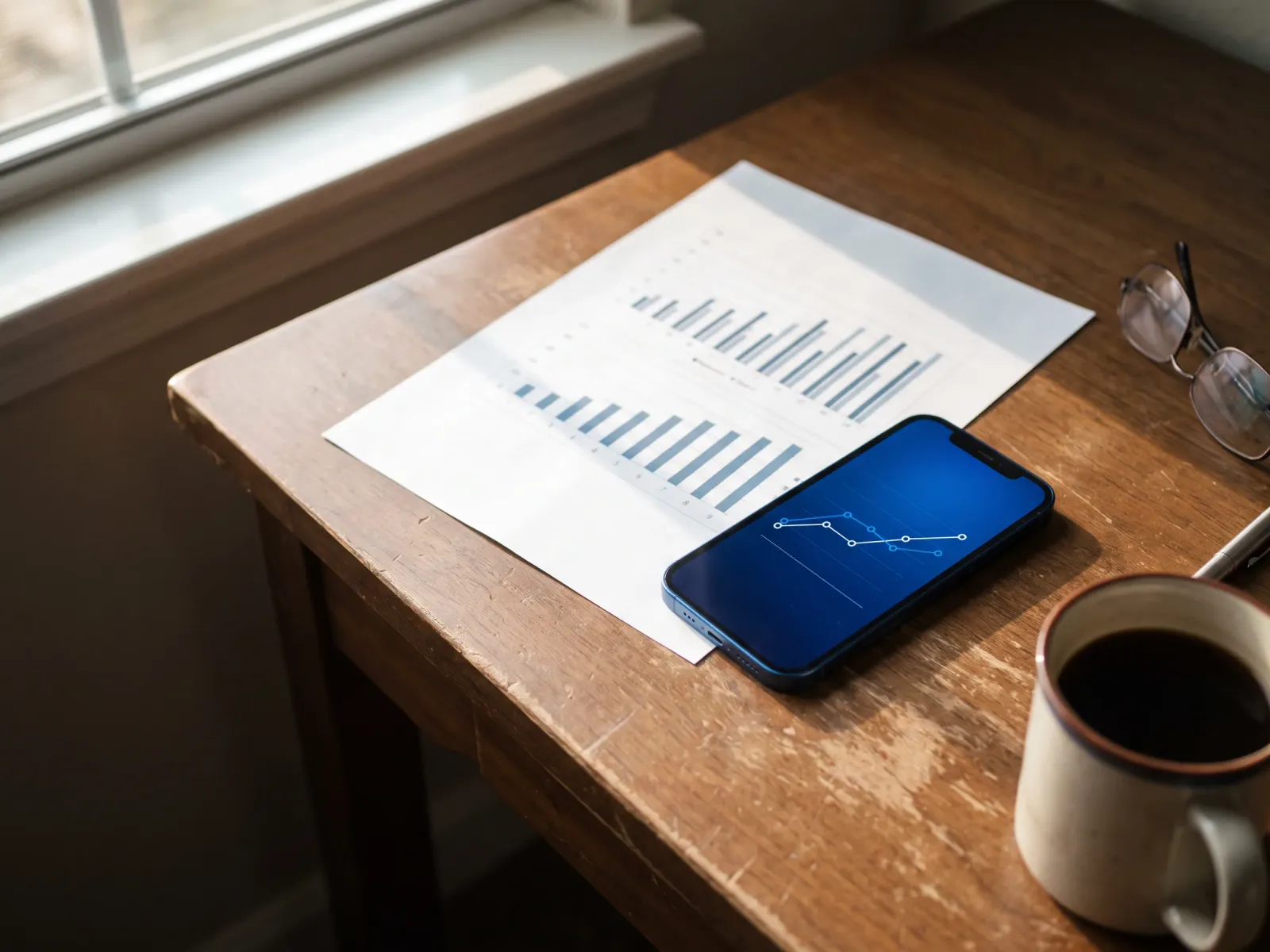 A printed report on a desk beside a phone showing per-location results